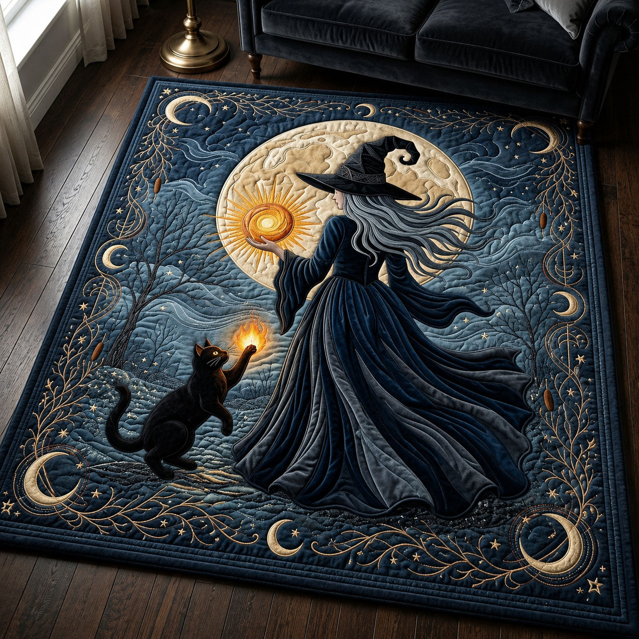 Witch With Black Cat Halloween Area Rug - Non-Slip Washable 3D Print Rug for Living Room & BedroomTVC2108218