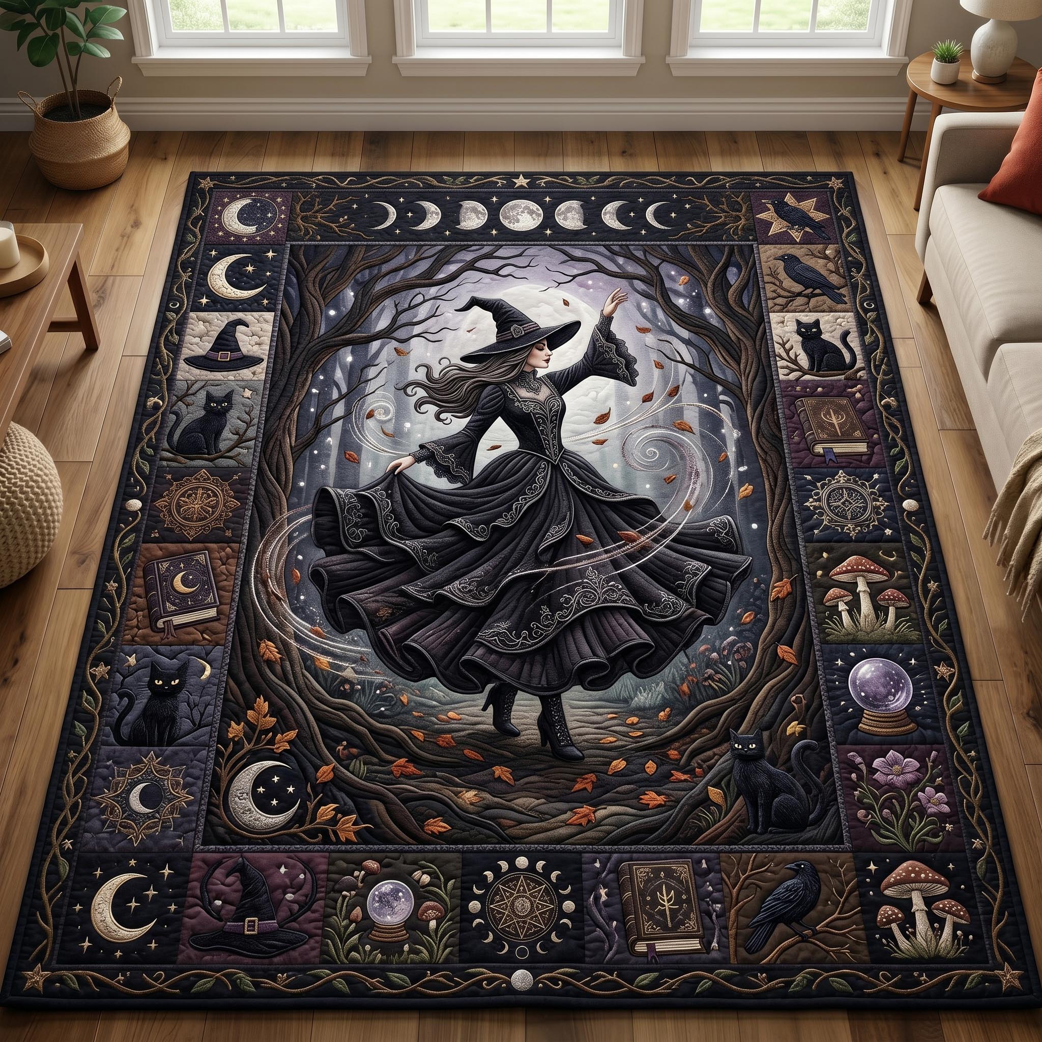 Witches Coven Halloween Area Rug - Non-Slip Washable 3D Print Rug for Living Room & Bedroom (DesignTVC2108382