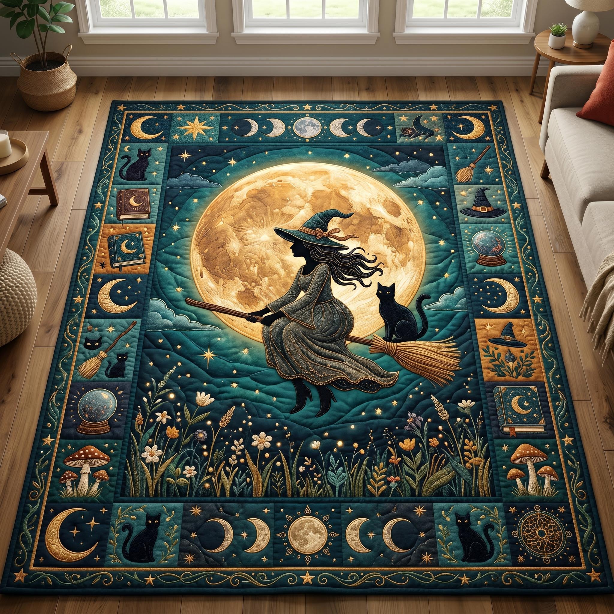 Witches Coven Halloween Area Rug - Non-Slip Washable 3D Print Rug for Living Room & BedroomTVC2108226