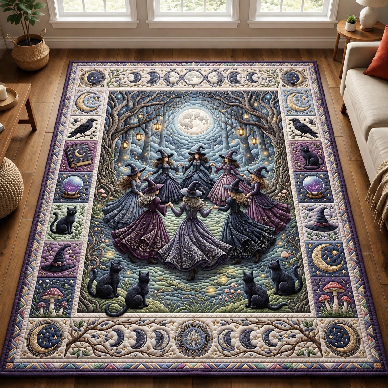 Witches Coven Halloween Area Rug - Non-Slip Washable 3D Print Rug for Living Room & BedroomTVC2108382