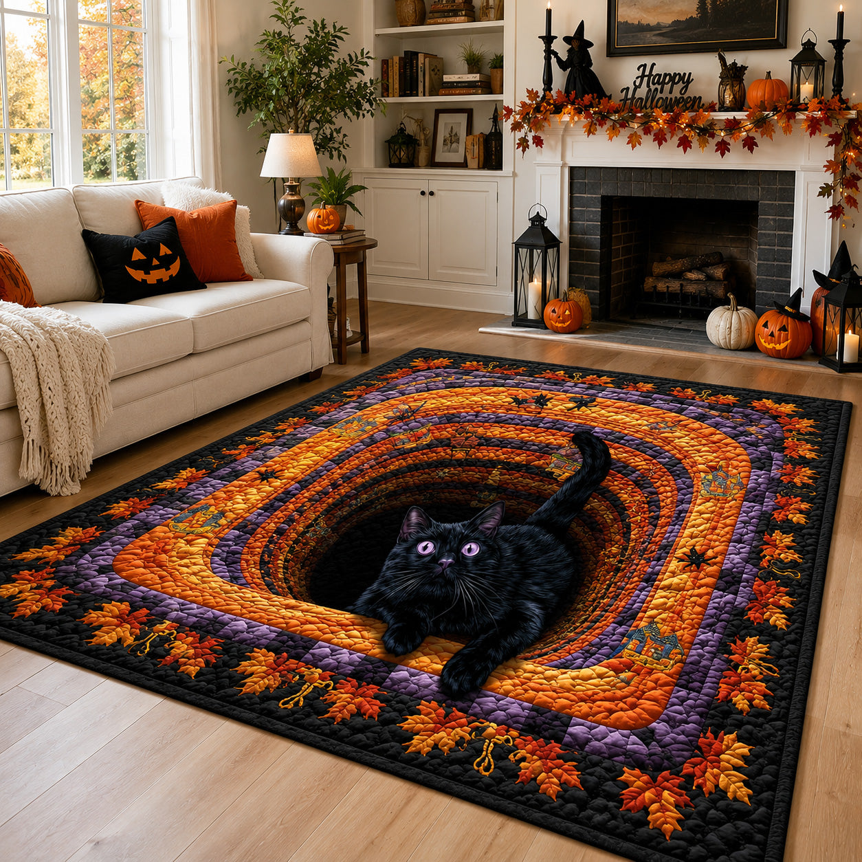 Witchlight Whiskers Halloween Area Rug - Non-Slip Washable 3D Print Rug for Living Room & BedroomTVC2108254