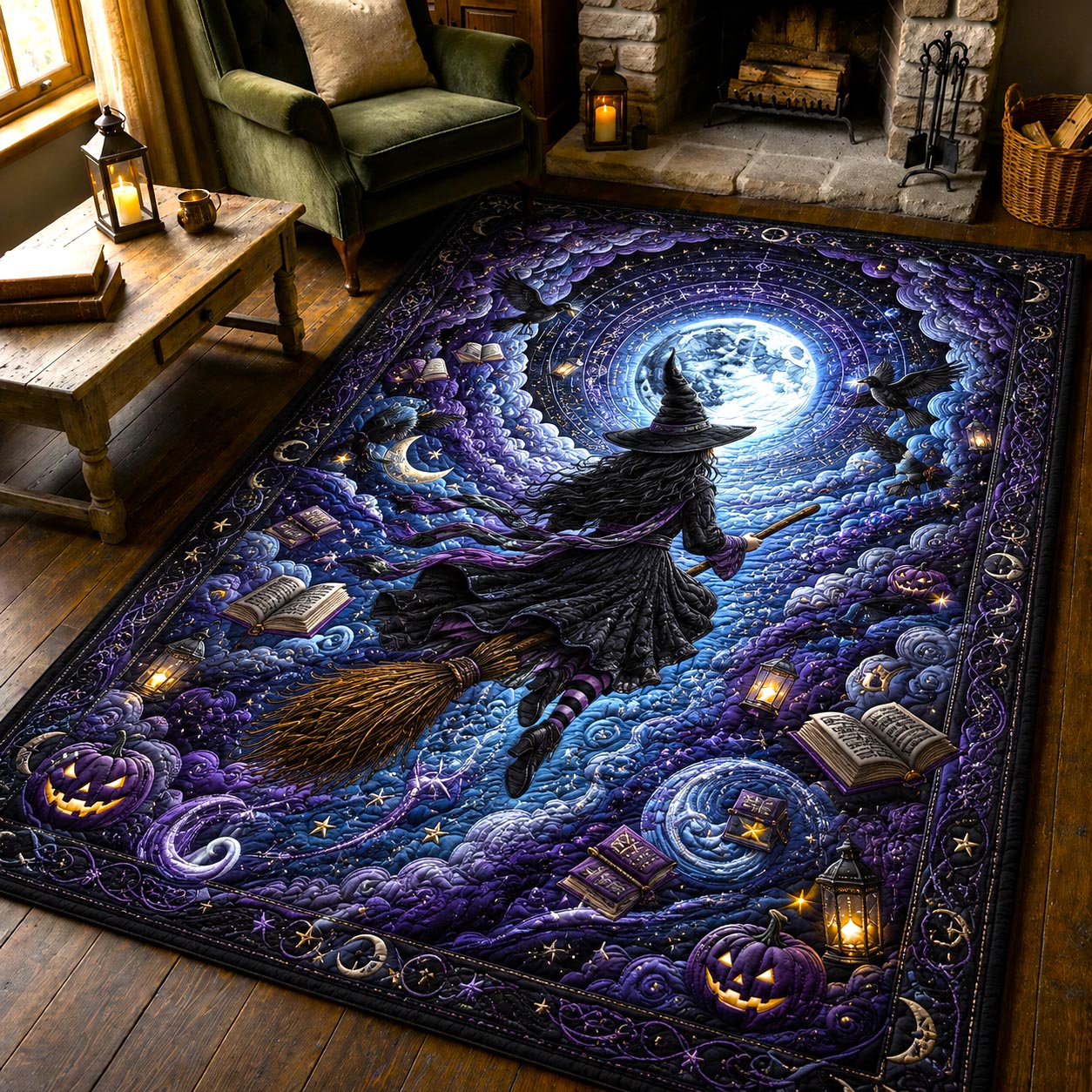 Witchy Nights Halloween Area Rug - Non-Slip Washable 3D Print Rug for Living Room & BedroomTVC2108382