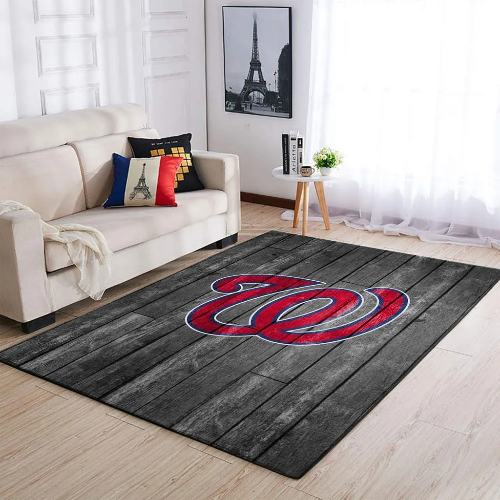 Wood Floor Rug with Washington Logo for Living Room Decor Red and Gray