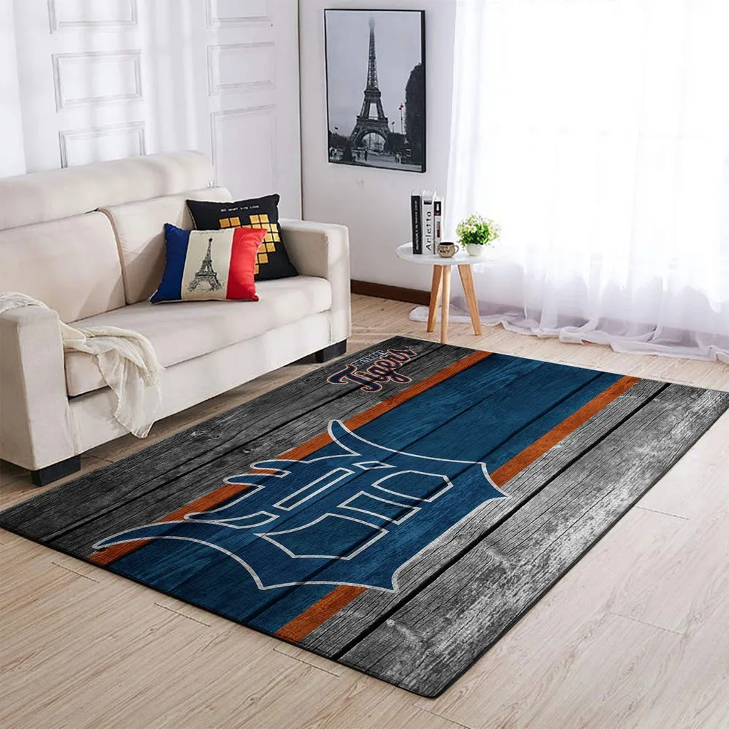 Wooden Pattern Rug Modern Area Carpet for Living Room Blue and Gray