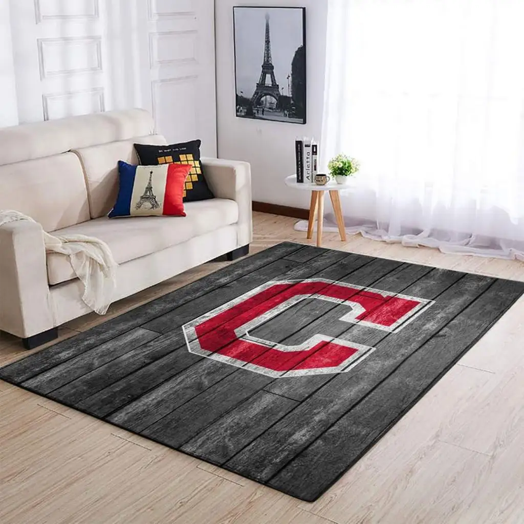 Wooden Plank Style Rug with Large Letter C Design Black and Red