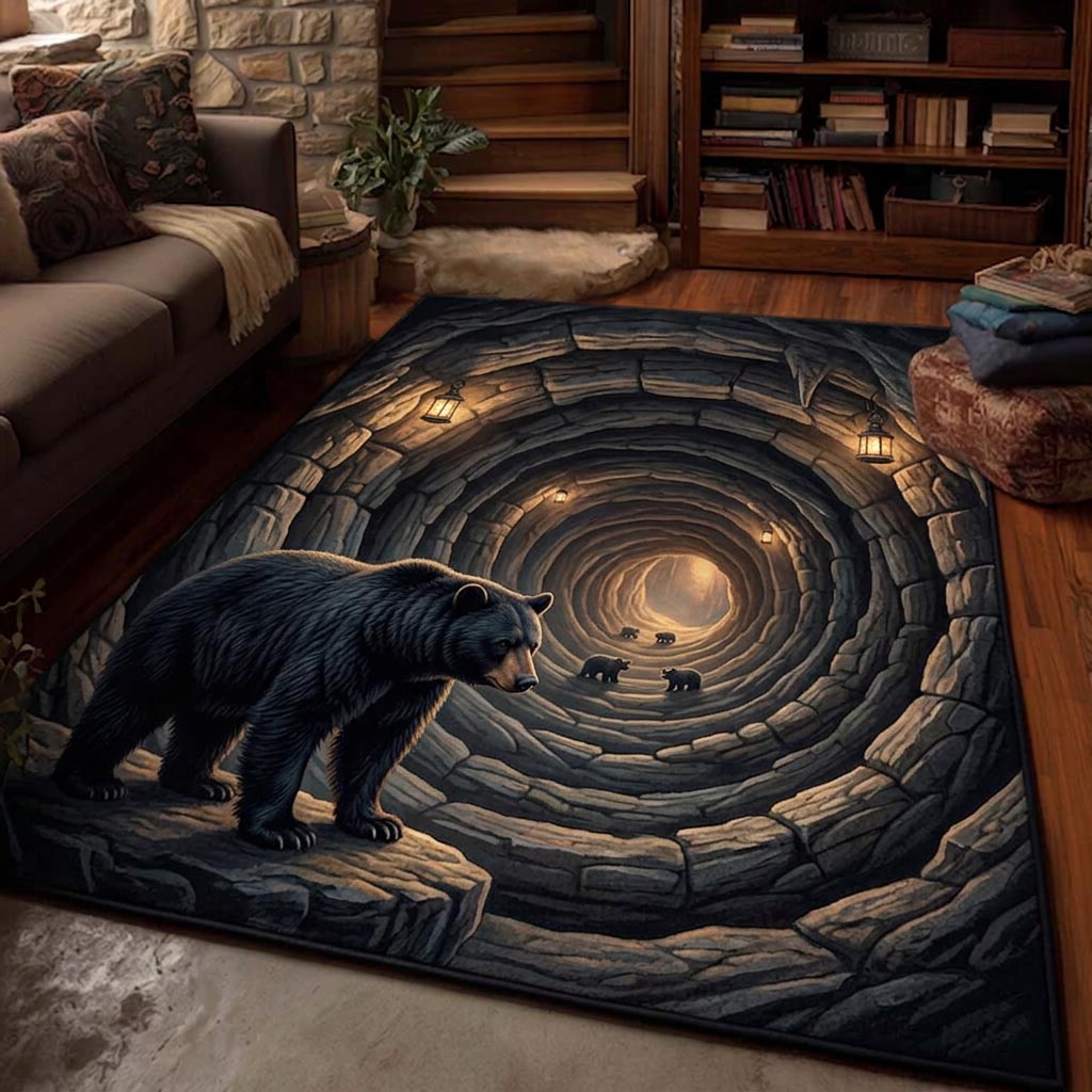 Woodland Bear Area Rug - Non-Slip Washable 3D Print Rug for Living Room & BedroomTVC2108382