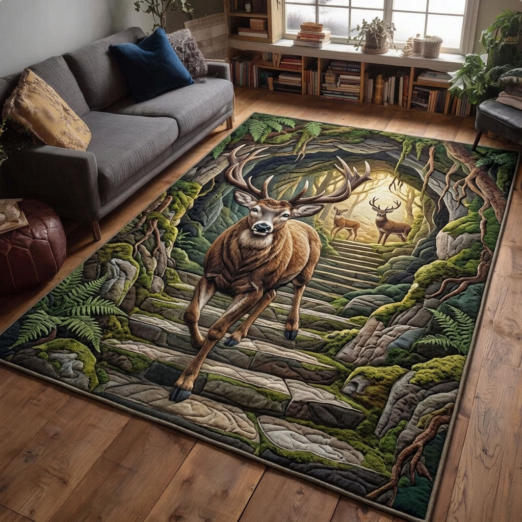 Woodland Cave Deer Area Rug - Non-Slip Washable 3D Print Rug for Living Room & BedroomTVC2108382