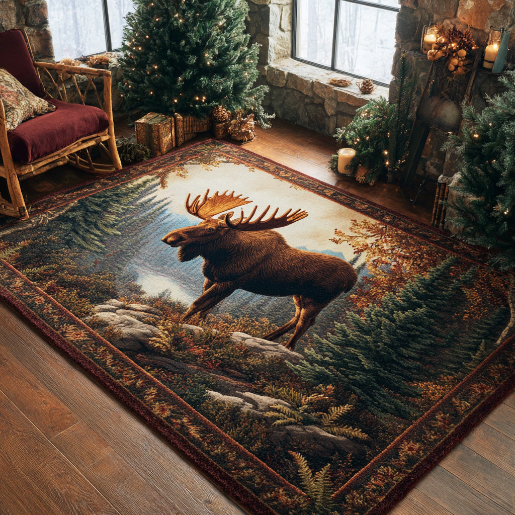 Woodland Moose Area Rug - Non-Slip Washable 3D Print Rug for Living Room & BedroomTVC2108253