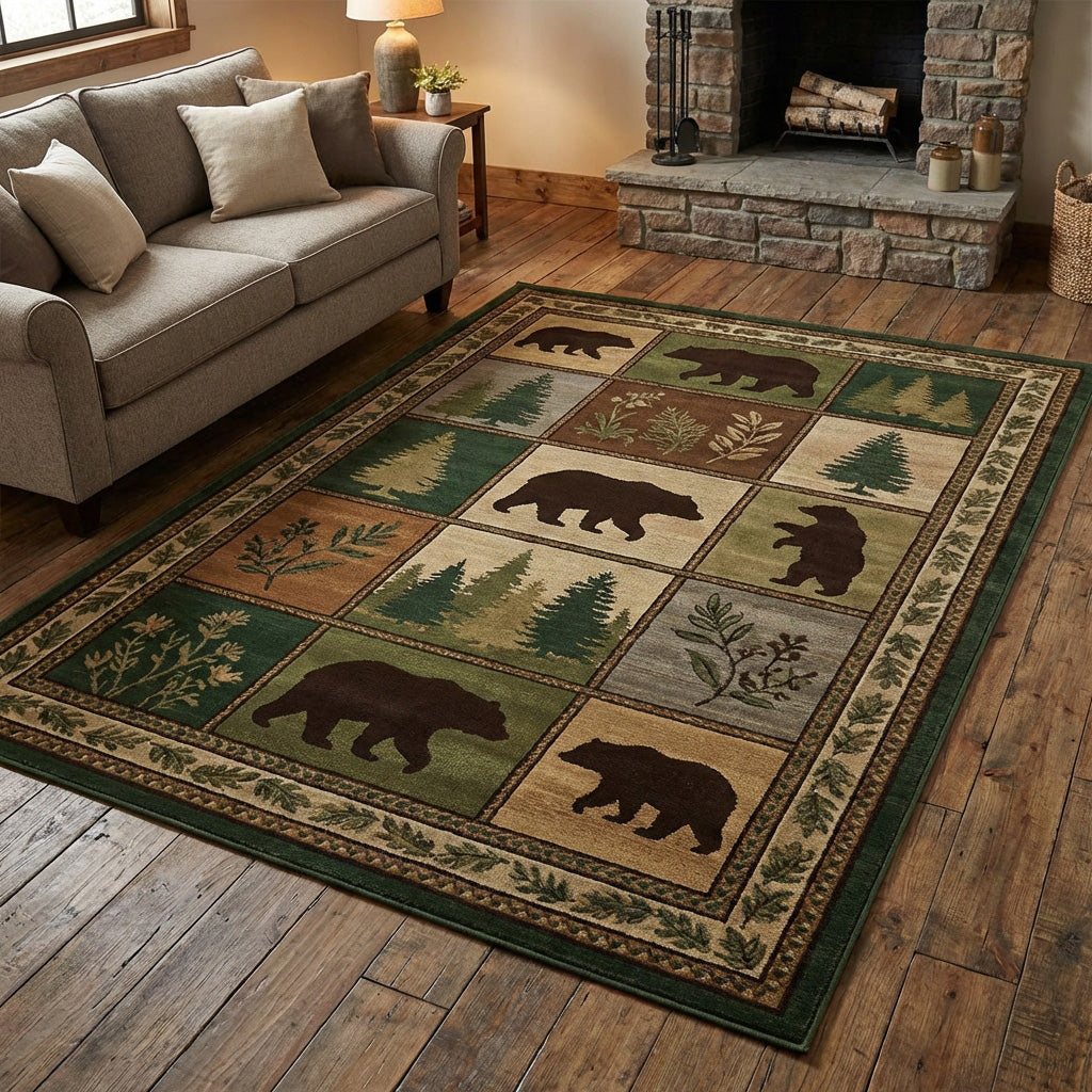 Woodland Mosaic Area Rug - Non-Slip Washable 3D Print Rug for Living Room & BedroomTVC2108240
