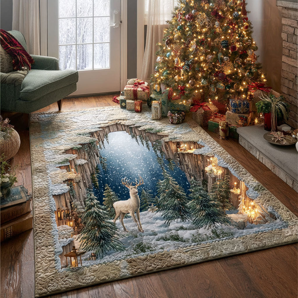 Woodland Reindeer Dreams Christmas Area Rug - Non-Slip Washable 3D Print Rug for Living Room & BedroomTVC2108240