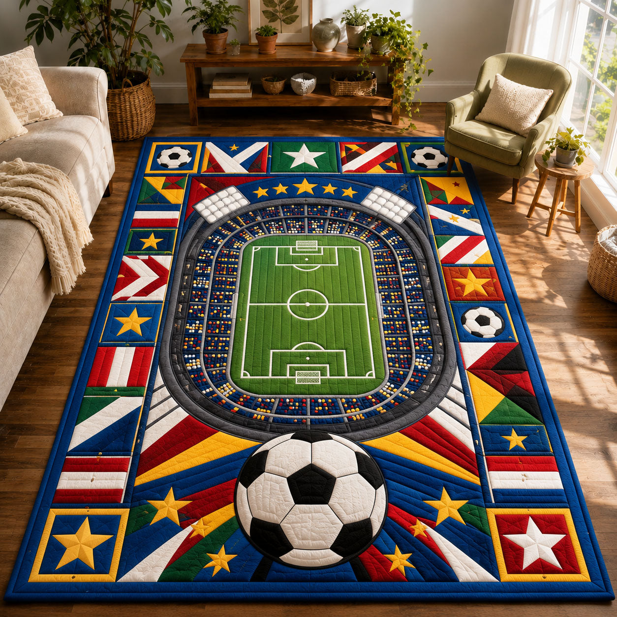 World Stadium Soccer Stars Area Rug - Non-Slip Washable 3D Print Rug for Living Room & BedroomTVC2108360