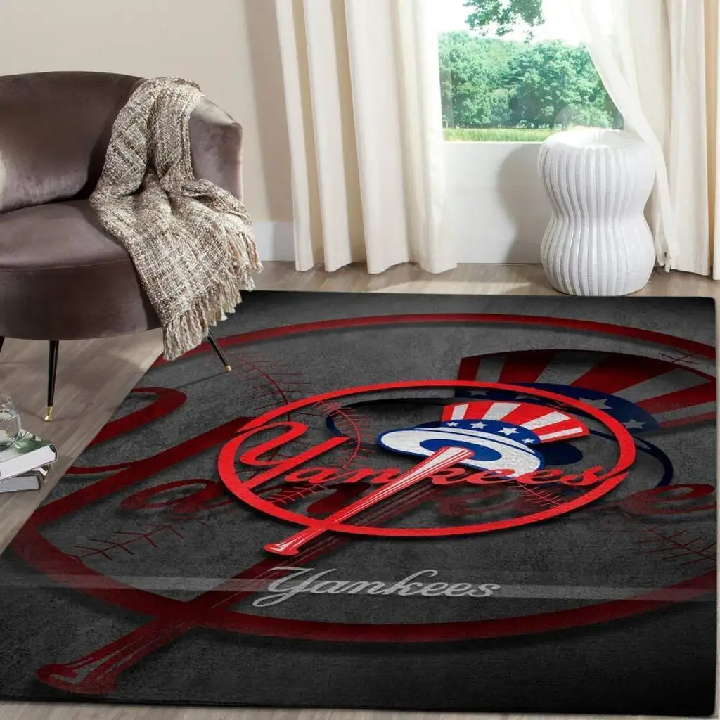 Yankees Baseball Area Rug for Living Room Decor Black and Red