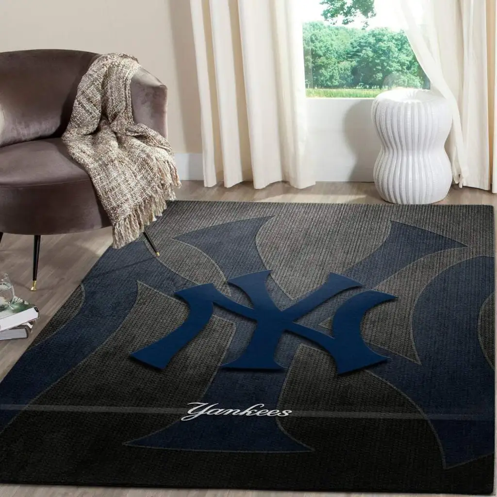 Yankees Logo Area Rug for Stylish Living Room Decor Blue and Gray