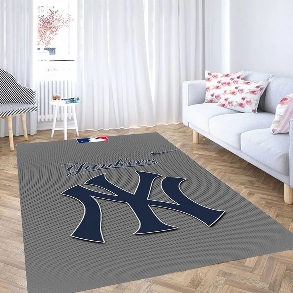 Yankees Logo Rug for Living Room and Bedroom Decor Blue and Gray