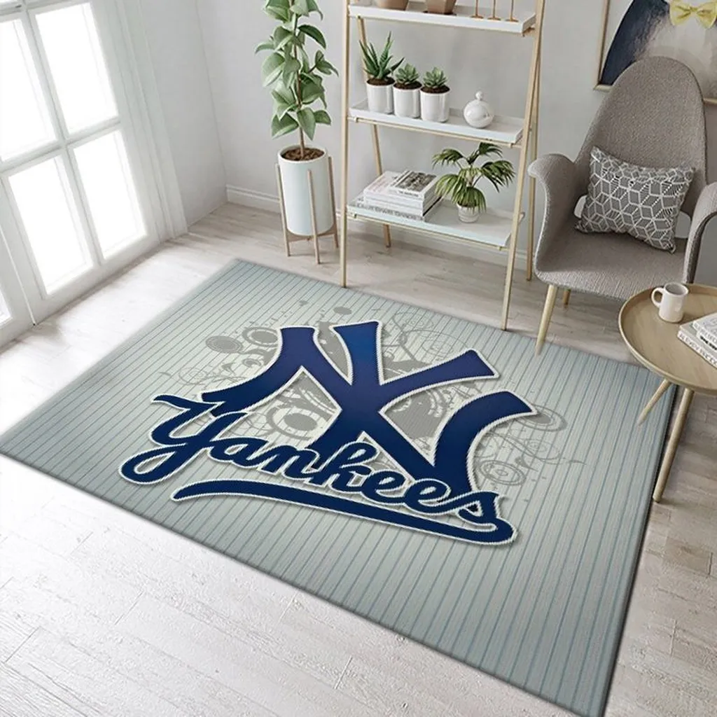 Yankees Logo Rug for Living Room Comfort and Style Blue and Gray
