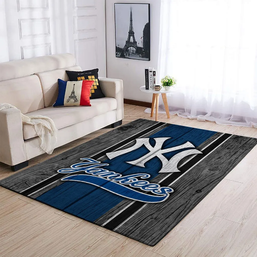 Yankees Rug for Living Room and Bedroom Floor Decor Blue and Gray