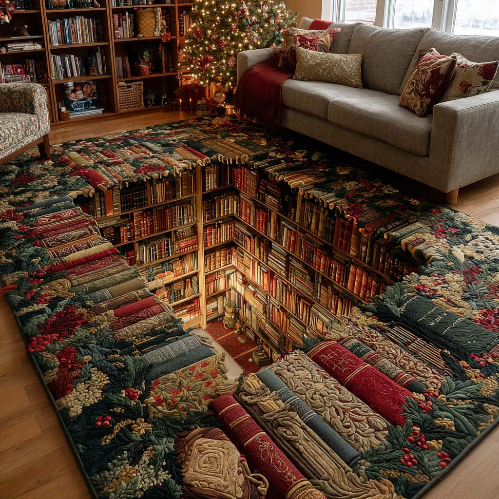 Yuletide Library Christmas Area Rug - Non-Slip Washable 3D Print Rug for Living Room & BedroomTVC2108253