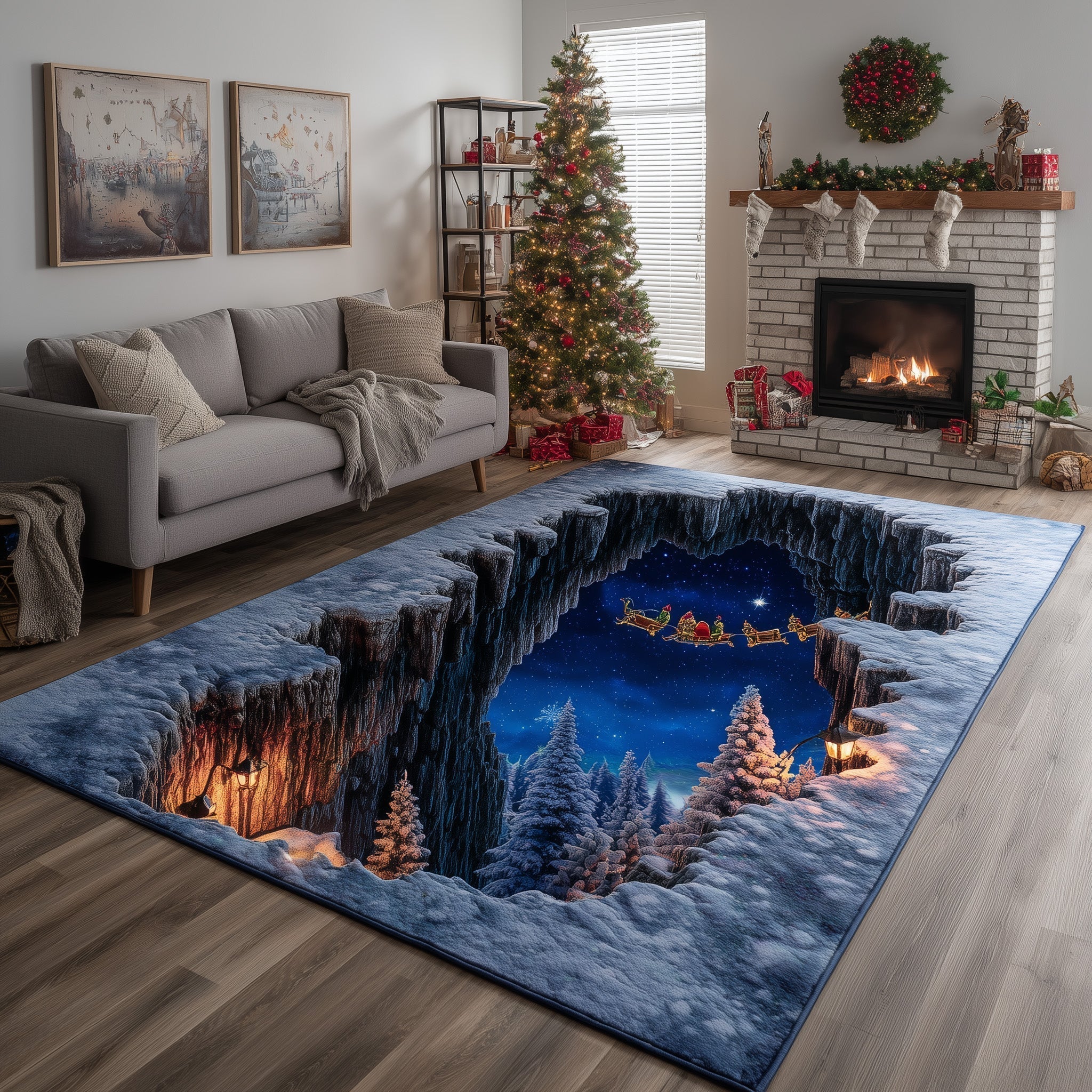 Yuletide Sky Christmas Area Rug - Non-Slip Washable 3D Print Rug for Living Room & BedroomTVC2108218