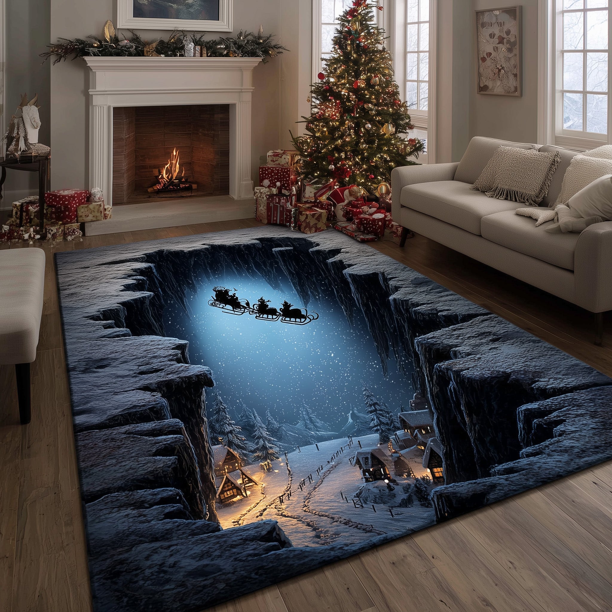 Yuletide Sky Christmas Area Rug - Non-Slip Washable 3D Print Rug for Living Room & BedroomTVC2108360