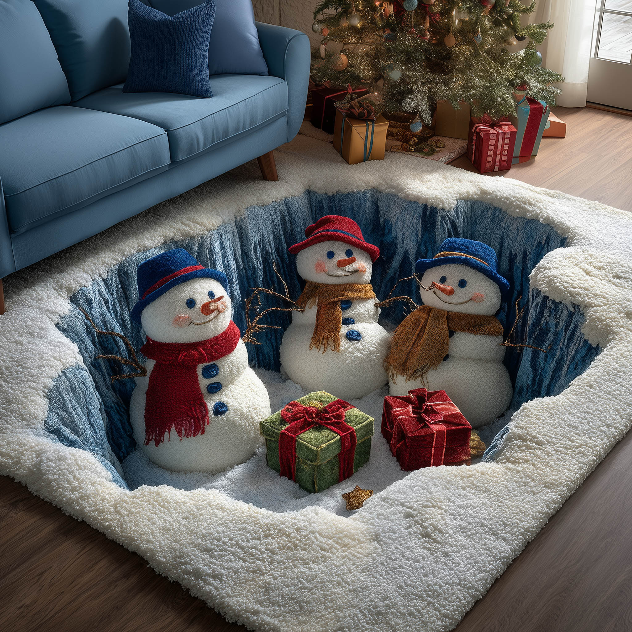 Yuletide Snowman Christmas Area Rug - Non-Slip Washable 3D Print Rug for Living Room & BedroomTVC2108360