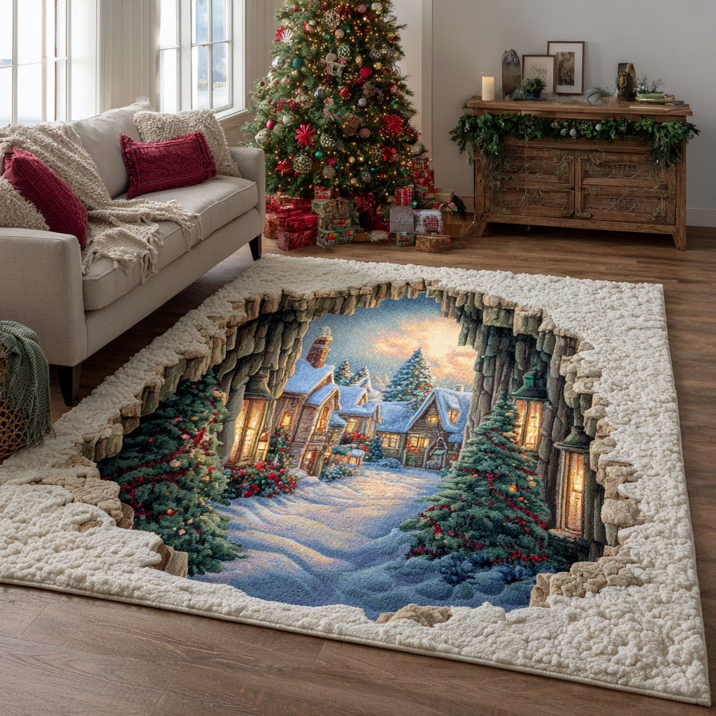 Yuletide Valley Christmas Area Rug - Non-Slip Washable 3D Print Rug for Living Room & BedroomTVC2108253
