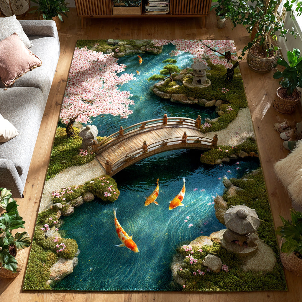 Zen Garden Bridge Area Rug - Non-Slip Washable 3D Print Rug for Living Room & BedroomTVC2108253
