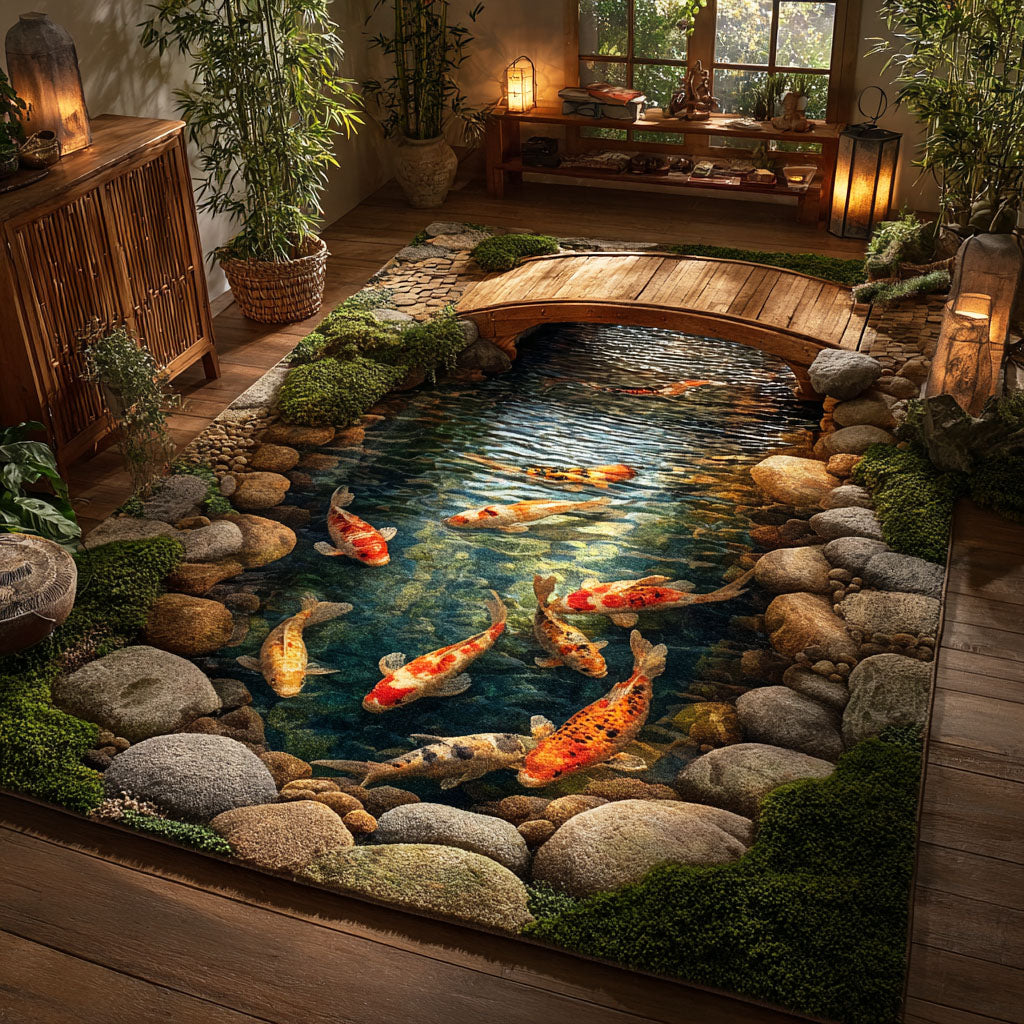 Zen Koi Area Rug - Non-Slip Washable 3D Print Rug for Living Room & BedroomTVC2108253