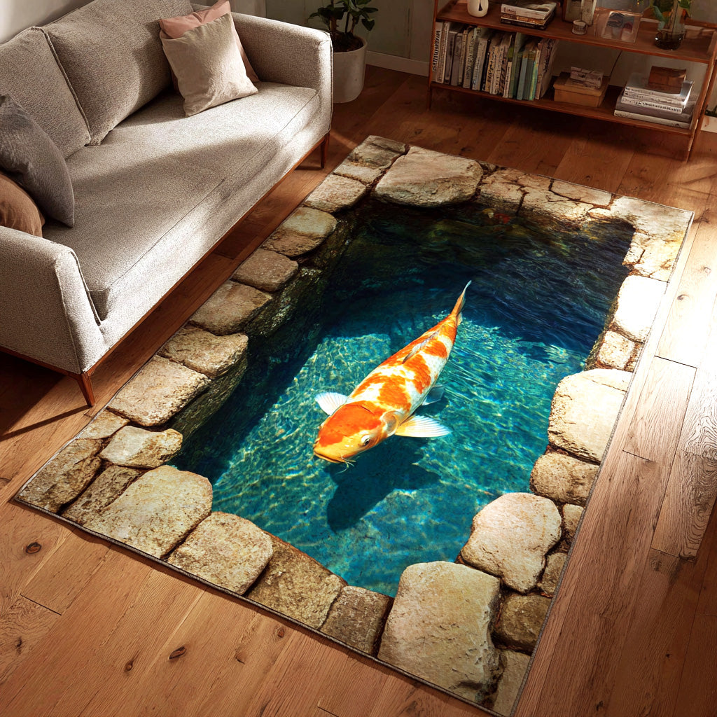 Zen Koi Haven Area Rug - Non-Slip Washable 3D Print Rug for Living Room & BedroomTVC2108252